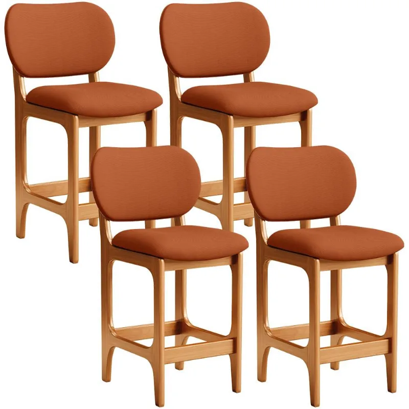Kit 04 Banquetas Baixa Bar Cozinha E Sala De Jantar Fixa Betta L02 Imbuia Tecido Terracota - Lyam Decor