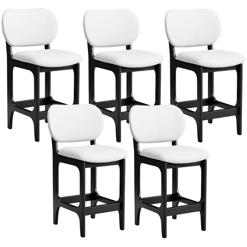 Kit 05 Banquetas Baixa Bar Cozinha E Sala De Jantar Fixa Betta L02 Preto Facto Branco - Lyam Decor - Lyam Decor