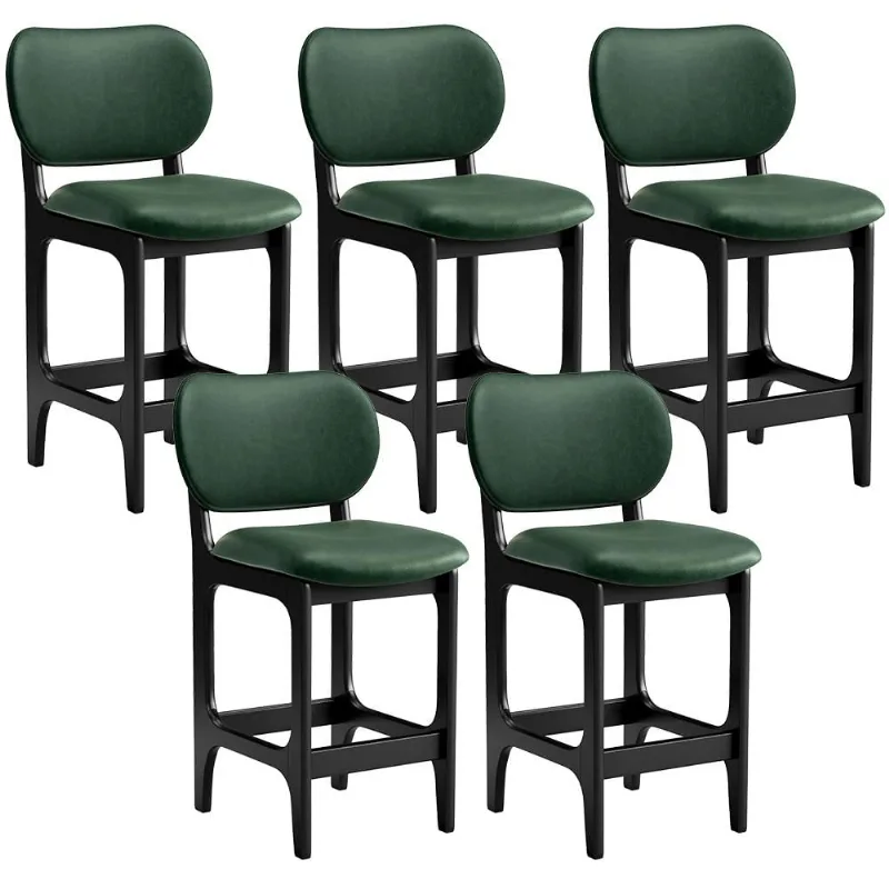 Kit 05 Banquetas Baixa Bar Cozinha E Sala De Jantar Fixa Betta Preto Facto Verde Musgo - Lyam Decor - Lyam Decor