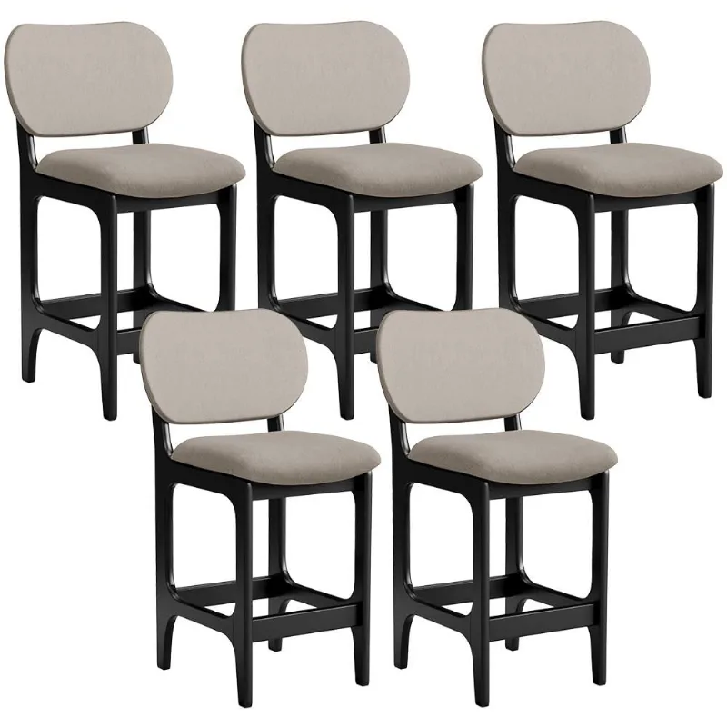 Kit 05 Banquetas Baixa Bar Cozinha E Sala De Jantar Fixa Betta L02 Preto Linho Bege - Lyam Decor - Lyam Decor