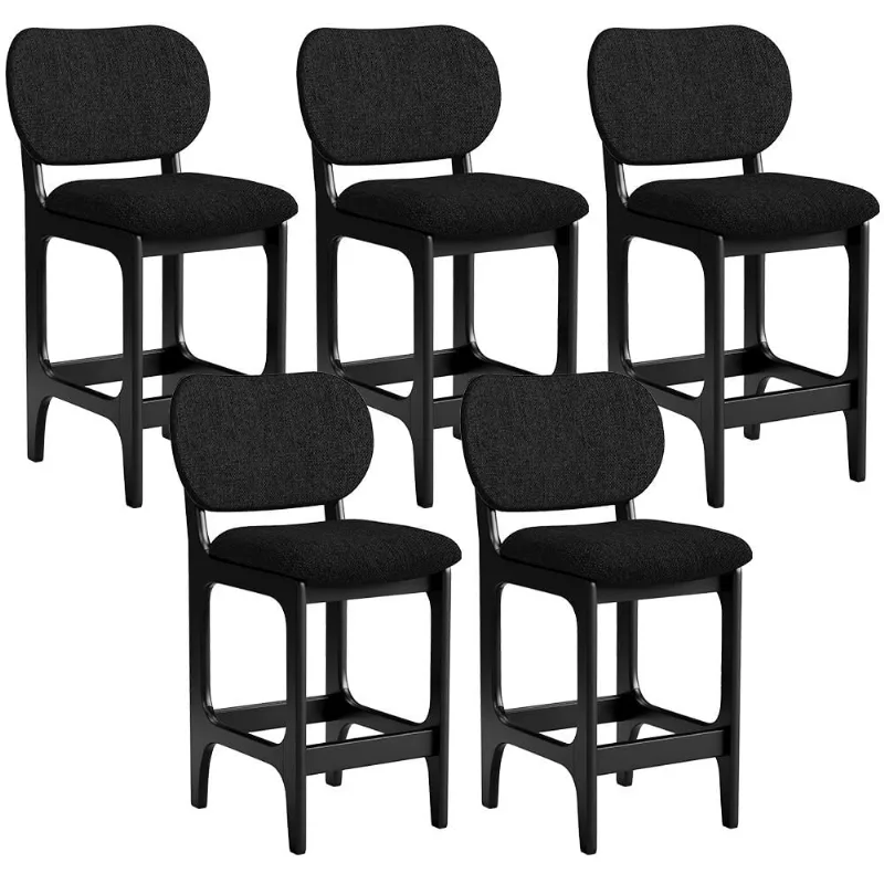Kit 05 Banquetas Baixa Bar Cozinha E Sala De Jantar Fixa Betta L02 Preto Linho Chumbo - Lyam Decor - Lyam Decor