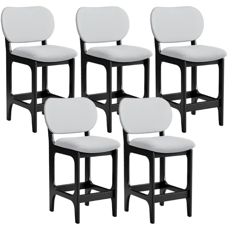 Kit 05 Banquetas Baixa Bar Cozinha E Sala De Jantar Fixa Betta L02 Preto Linho Cinza - Lyam Decor - Lyam Decor