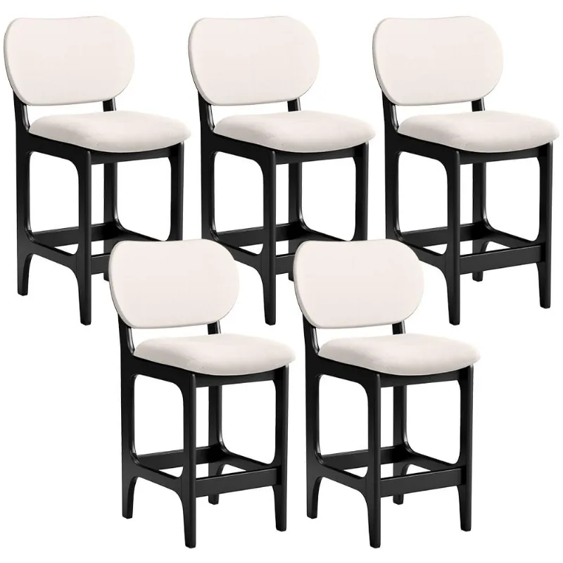 Kit 05 Banquetas Baixa Bar Cozinha E Sala De Jantar Fixa Betta L02 Preto Linho Cru - Lyam Decor - Lyam Decor