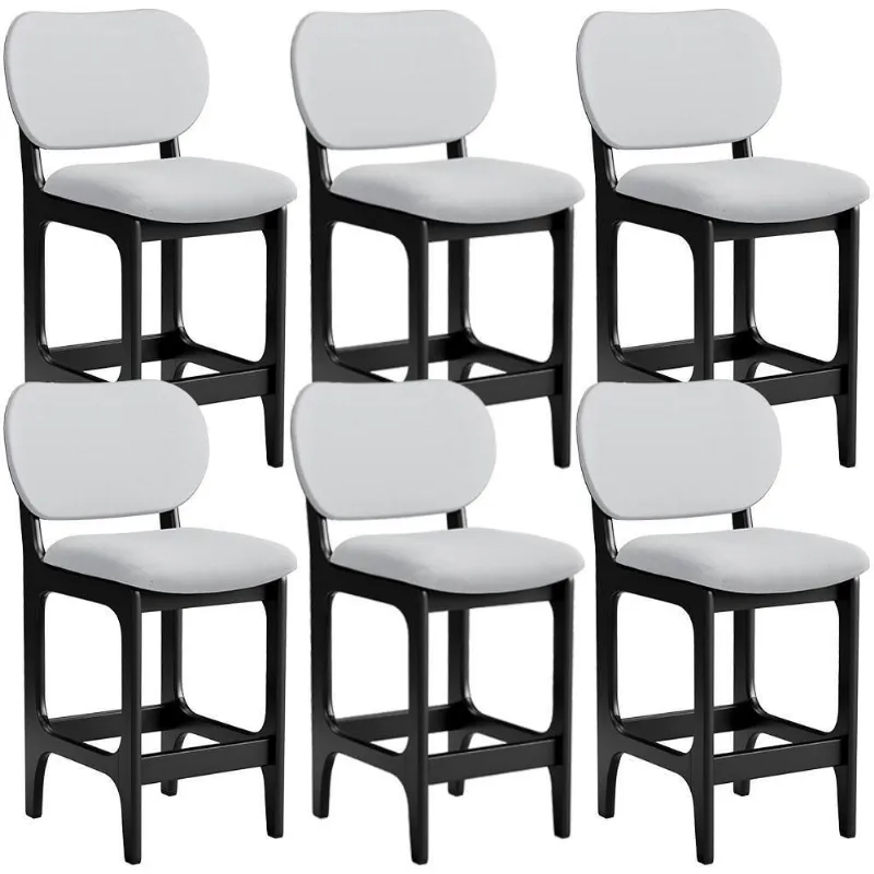 Kit 06 Banquetas Baixa Bar Cozinha E Sala De Jantar Fixa Betta L02 Preto Linho Cinza - Lyam Decor - Lyam Decor