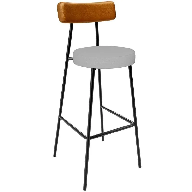 Banqueta Alta Bar Cozinha Sala De Jantar Milão L02 Couríssimo Whisky Linho Cinza - Lyam Decor - Lyam Decor