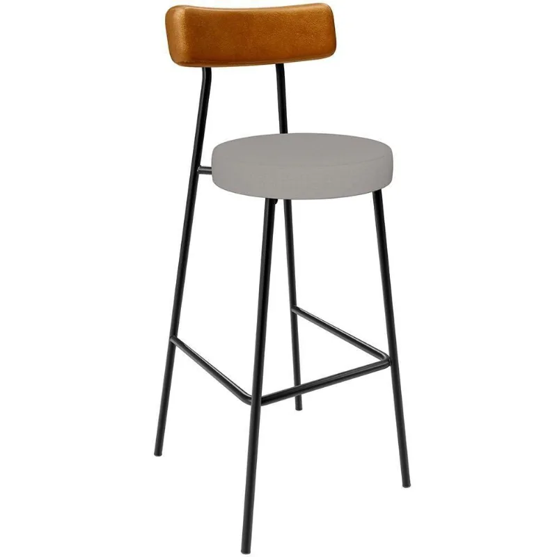 Banqueta Alta Bar Cozinha Sala De Jantar Em Aço Milão L02 Couríssimo Whisky Linho Bege - Lyam Decor - Lyam Decor