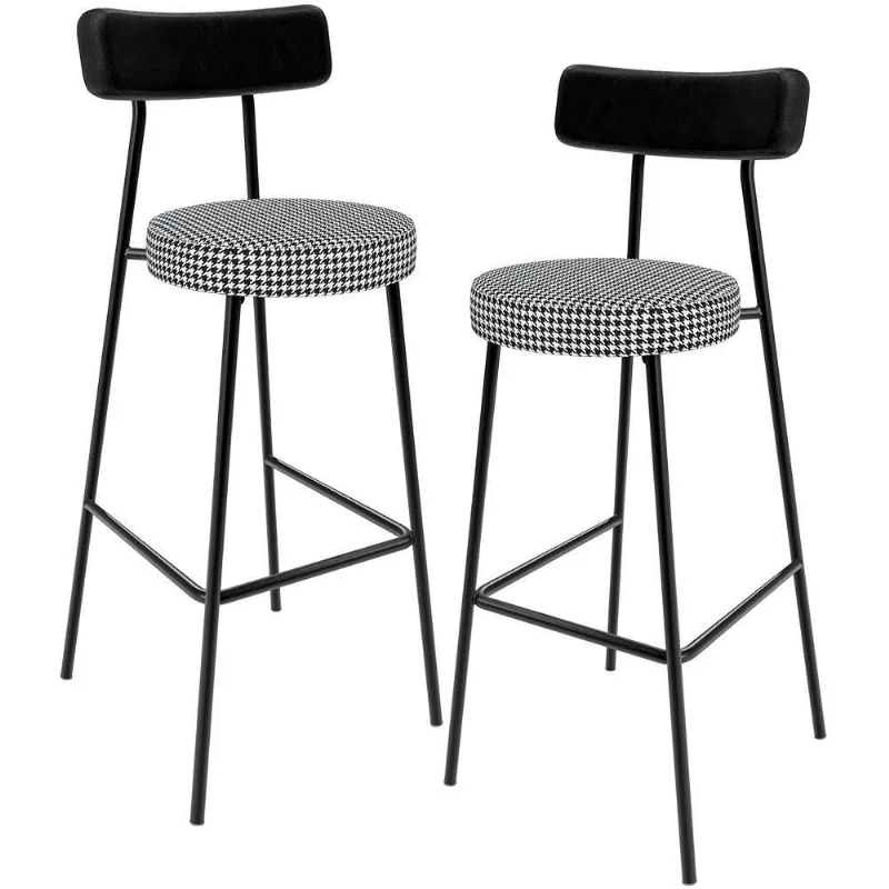 Kit 02 Banquetas Alta Cozinha Sala Jantar Em Aço Milão L02 Couríssimo Preto Pied Poule - Lyam Decor - Lyam Decor