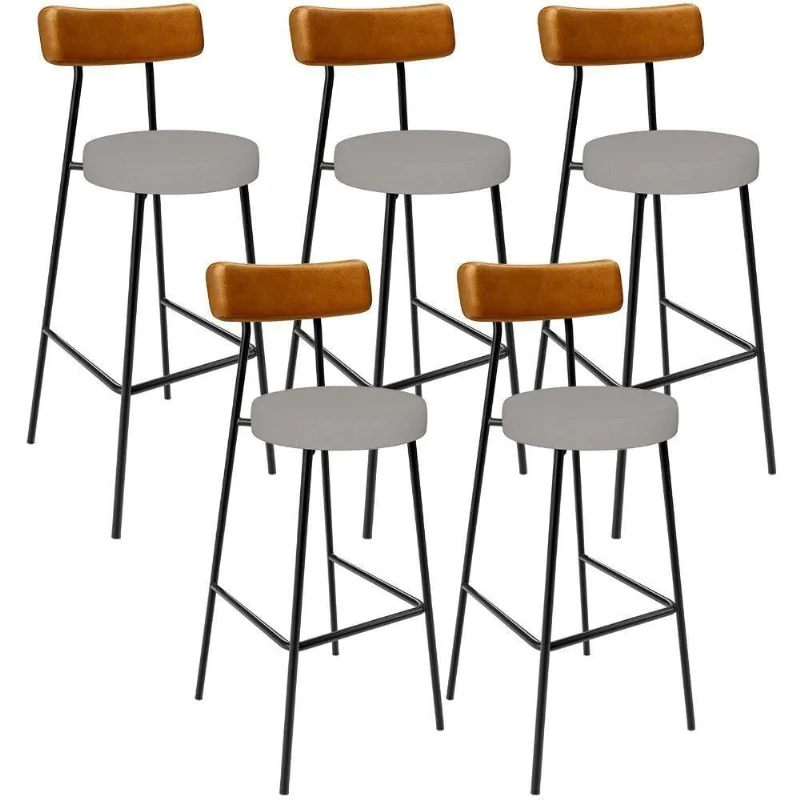 Kit 05 Banquetas Alta Cozinha Sala Jantar Aço Milão L02 Couríssimo Whisky Linho Bege - Lyam Decor - Lyam Decor