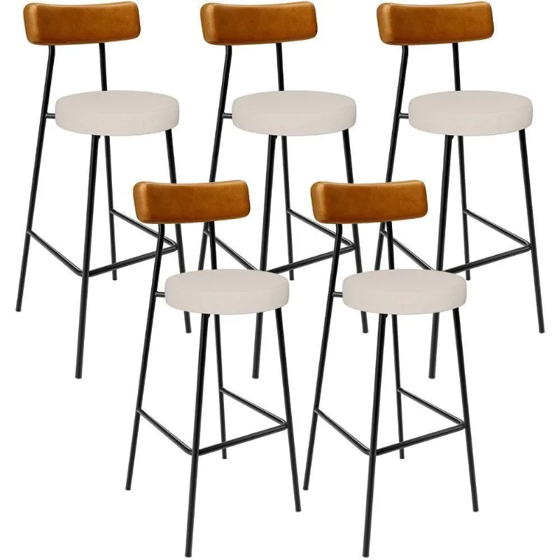 Kit 05 Banquetas Alta Cozinha Sala Jantar Aço Milão L02 Couríssimo Whisky Linho Cru - Lyam Decor - Lyam Decor