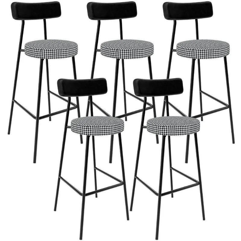 Kit 05 Banquetas Alta Cozinha Sala Jantar Em Aço Milão L02 Couríssimo Preto Pied Poule - Lyam Decor - Lyam Decor