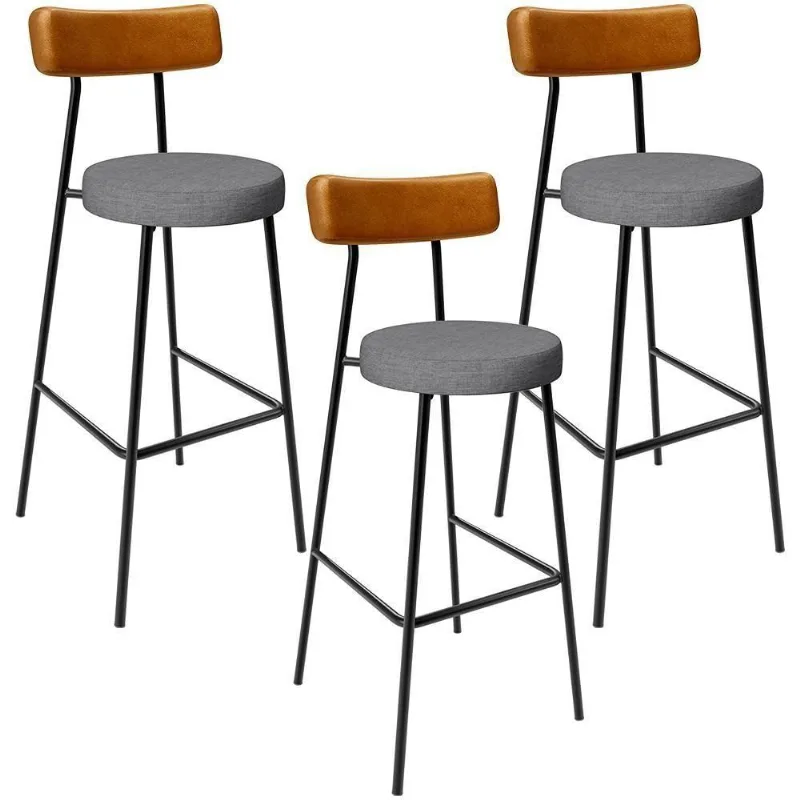 Kit 3 Banquetas Alta Bar Cozinha Jantar Milão L02 Couríssimo Whisky Linho Cinza Escuro - Lyam Decor - Lyam Decor