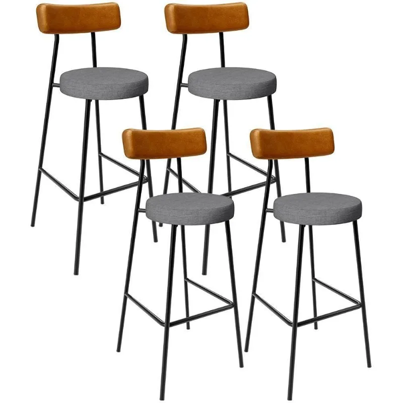 Kit 4 Banquetas Alta Bar Cozinha Jantar Milão L02 Couríssimo Whisky Linho Cinza Escuro - Lyam Decor - Lyam Decor