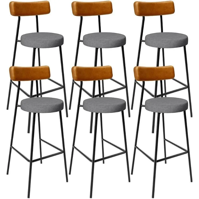 Kit 6 Banquetas Alta Bar Cozinha Jantar Milão L02 Couríssimo Whisky Linho Cinza Escuro - Lyam Decor - Lyam Decor