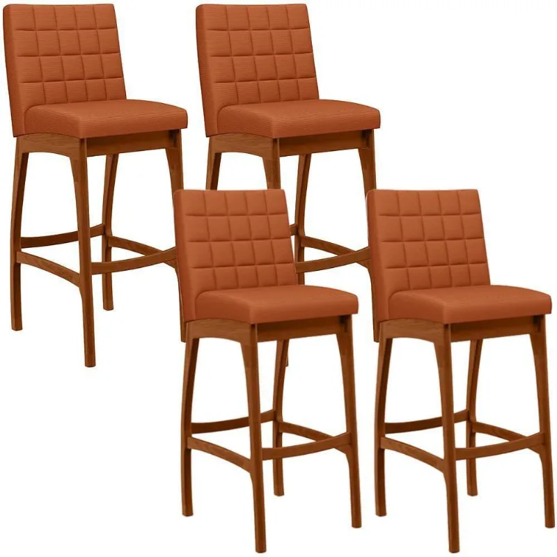Kit 04 Banquetas Altas Para Cozinha Sala De Jantar Fixa Mila L02 Tecido Terracota - Lyam Decor
