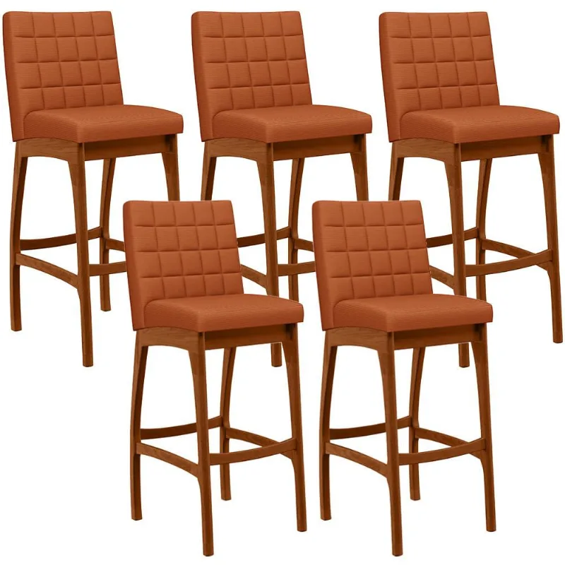 Kit 05 Banquetas Altas Para Cozinha Sala De Jantar Fixa Mila L02 Tecido Terracota - Lyam Decor - Lyam Decor