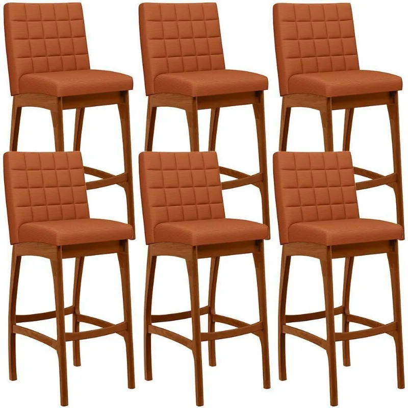 Kit 06 Banquetas Altas Para Cozinha Sala De Jantar Fixa Mila L02 Tecido Terracota - Lyam Decor - Lyam Decor