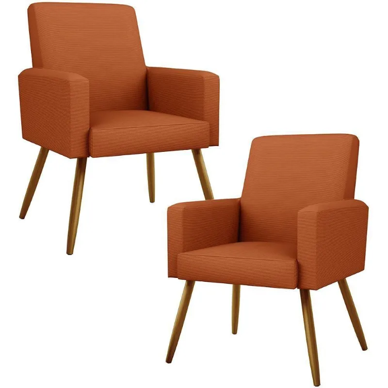Kit 02 Poltronas Decorativa Para Sala De Estar Maria W01 Pés Palito Tecido Terracota