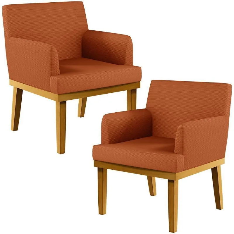 Kit 02 Poltronas Decorativas Sala De Estar Beatriz Base Mel W01 Tecido Terracota