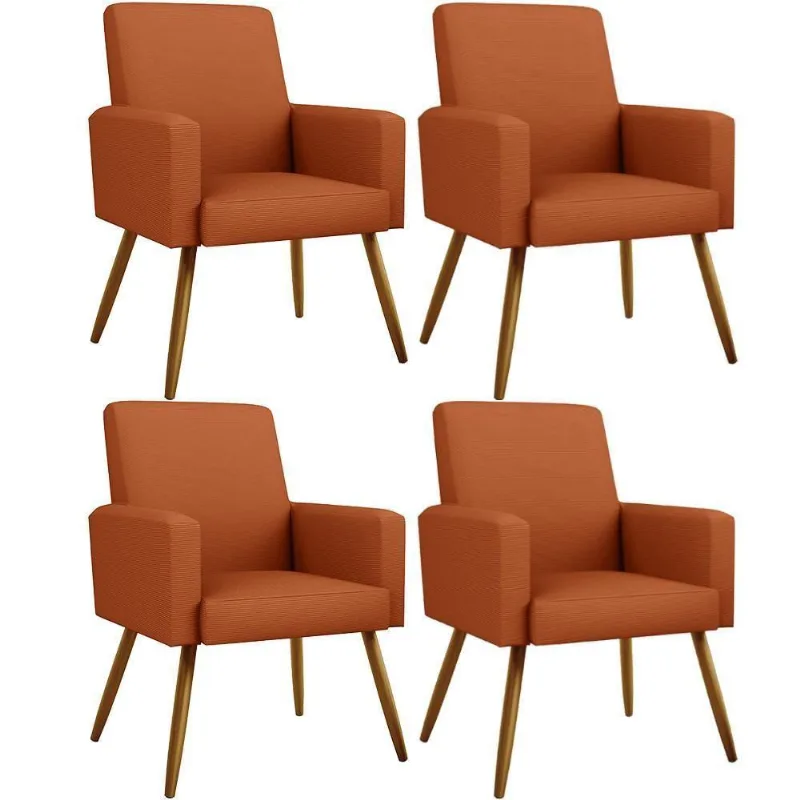 Kit 04 Poltronas Decorativa Para Sala De Estar Maria W01 Pés Palito Tecido Terracota - Lyam Decor