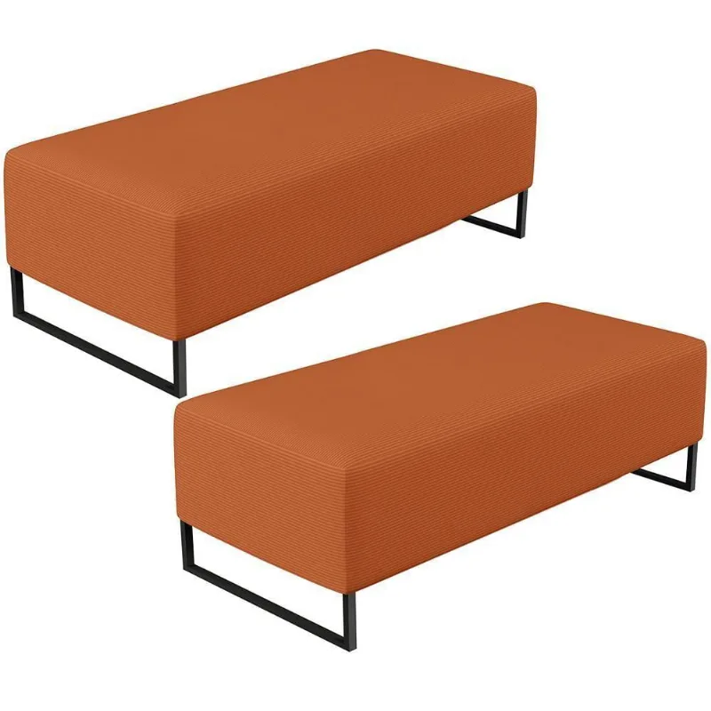 Kit 02 Puffs Decorativo Sala De Estar Bali W01 Base Ferro 120x50cm Tecido Terracota