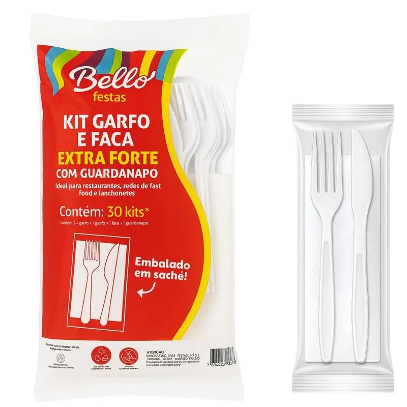 Kit Garfo, Faca E Guardanapo Reforçados Bello Festas 30 Un.