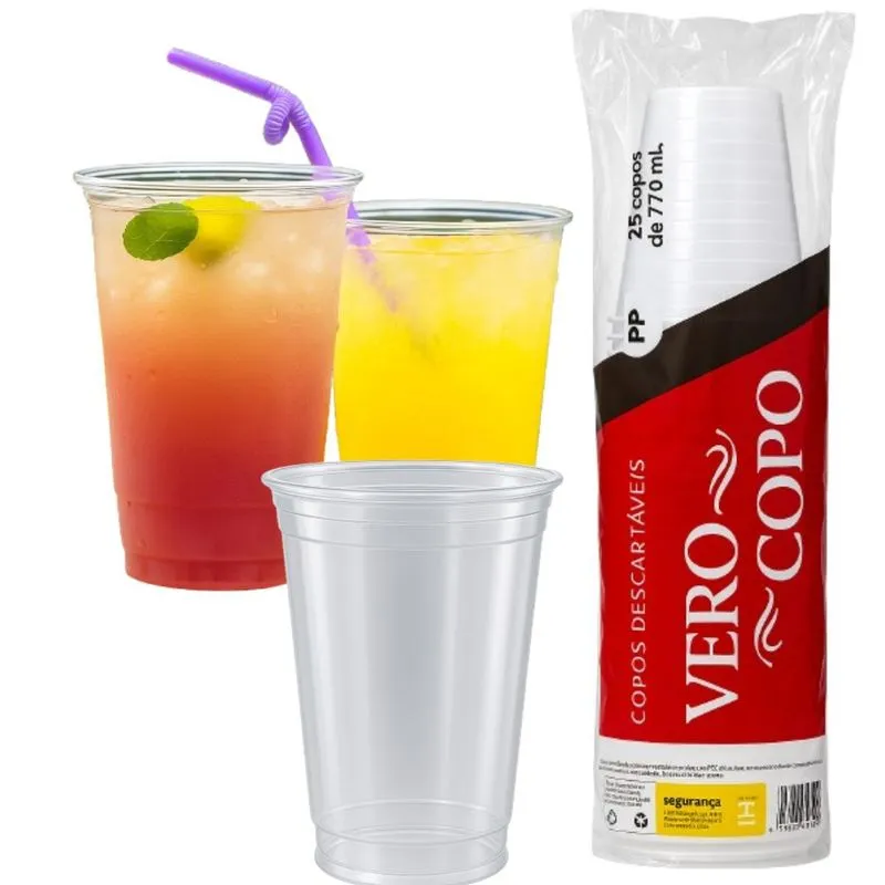 Copo Descartável 770ml Liso Chop E Bebidas Com 25 Un.