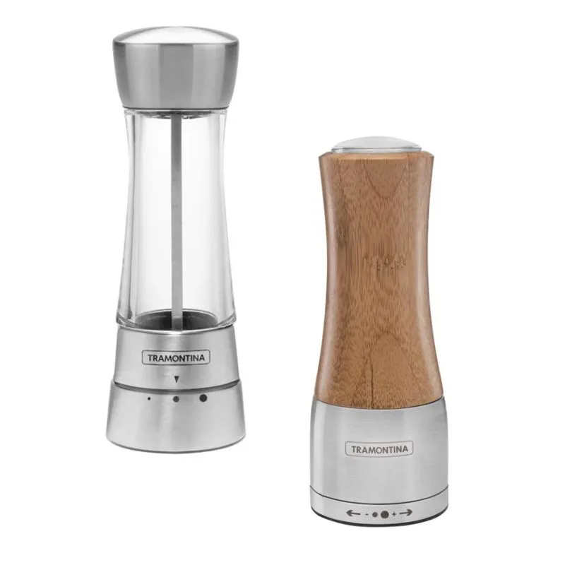 Moedor de Pimenta e Sal Cozinha Temperos Tramontina Inox e Bambu Kit com 2 Peças
