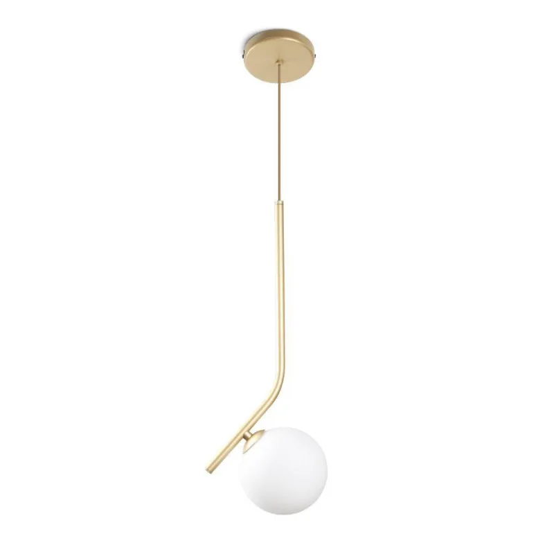 Luminária Pendente Angular Bola De Vidro Dourado Fosco Spotline