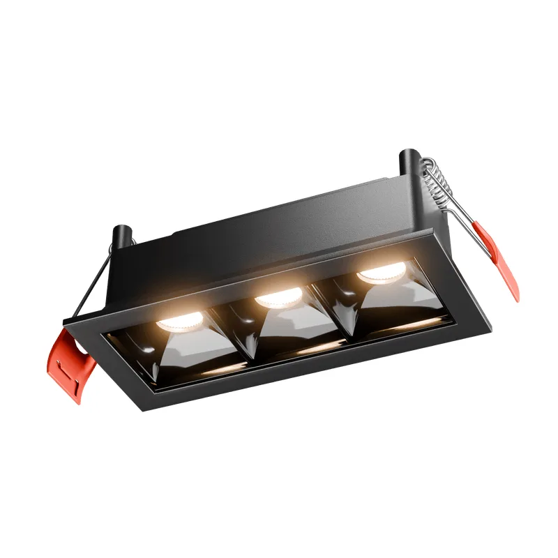 Luminária de Embutir Retangular 6W LED 3000K Luz Amarela Bivolt Preta Antiofuscante AY18023 Pandora Ayla
