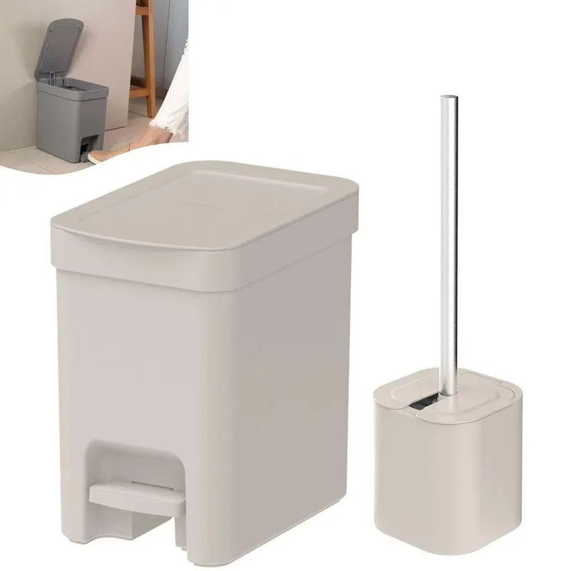 Kit Lixeira 6 Pedal Porta Escova Sanitária Trium - Bege