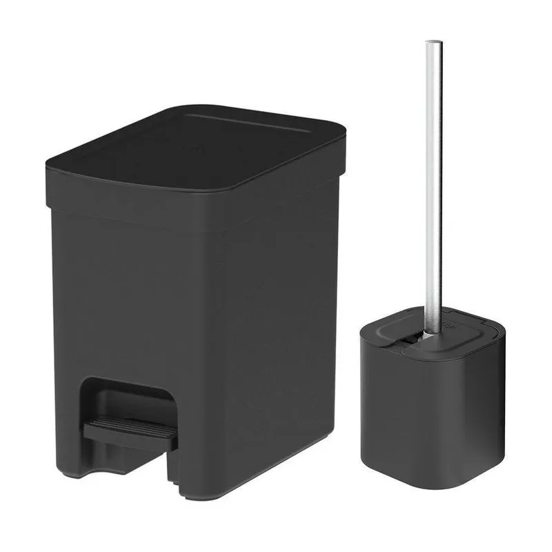 Kit Lixeira + Escova Sanitária Trium Preto