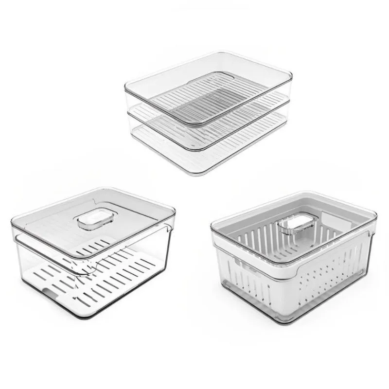 Conjunto Organizadores De Geladeira Clear Fresh 3 Peças Transparente