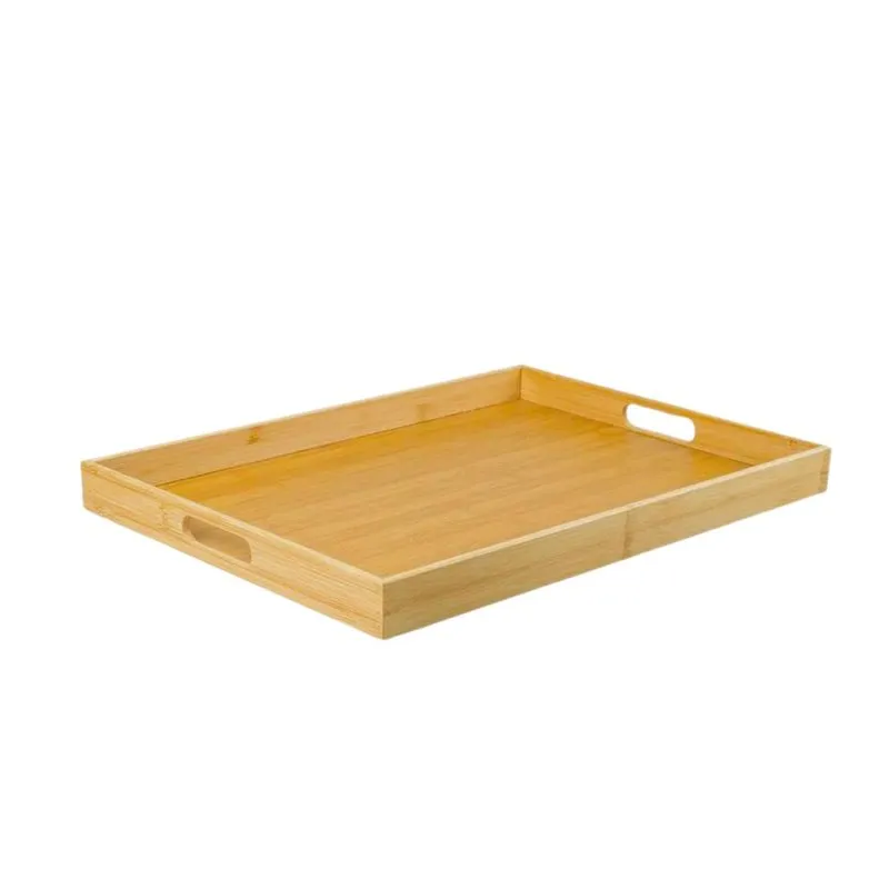 Bandeja de Bambu Para Servir Café da Manhã Decorativa c/ Alça Multiuso Retangular