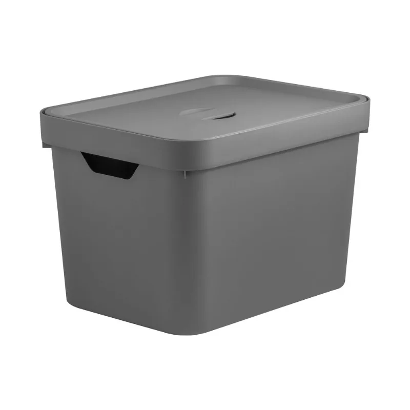 Caja organizadora con tapa mediana Cube 18 lts gris 36x27x2 cm