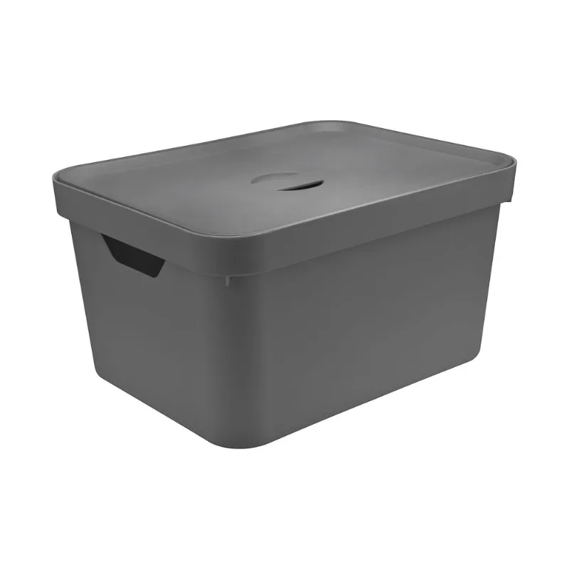 Caja organizadora grande con tapa Cube gris 46x36x24.5 cm