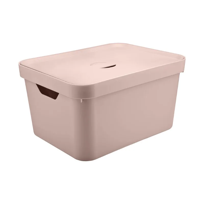 Caja organizadora grande con tapa Cube rosa 46x36x24.5 cm