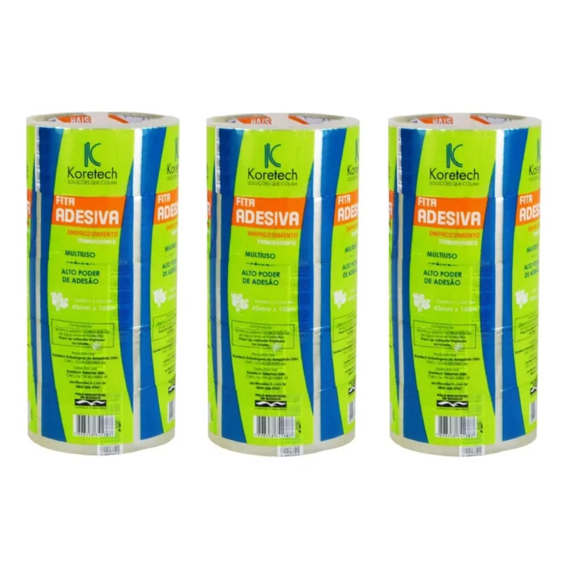 Kit 15 Fitas Adesivas transparente 2215 48mm X 100Mt - koretech
