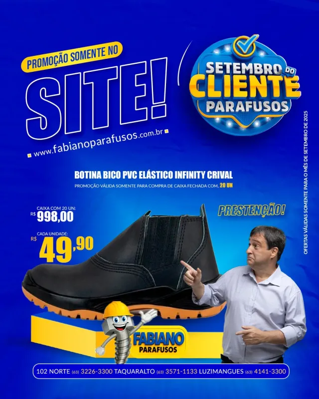 PROMOÇÃO 20 UNIDADES BOTINAS DE SEGURANÇA INFINITY CRIVAL (CAIXA FECHADA)