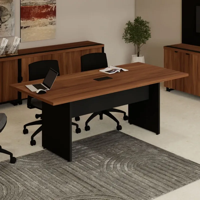 Mesa de Reunião Corporativa para 6 pessoas 200cm x 90cm com Caixa de Tomada F5 Office