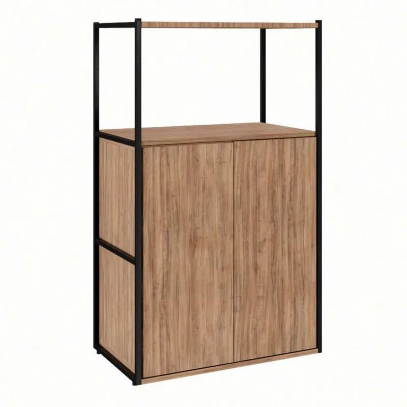 Estante com 2 Portas Modern Design Shelf MDP e Metal 105 cm Preto