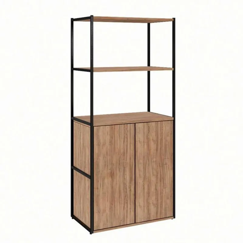Estante 2 Portas Modern Design Shelf Metal e MDP Ameixa e Preta 139 cm