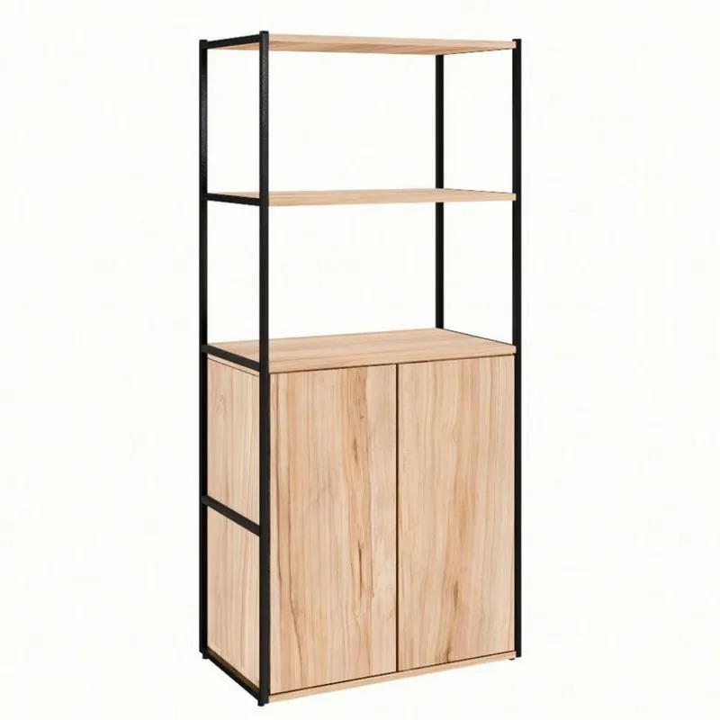 Estante com 2 Portas Modern Design Shelf Metal e MDP Calvi e Preta 139 cm