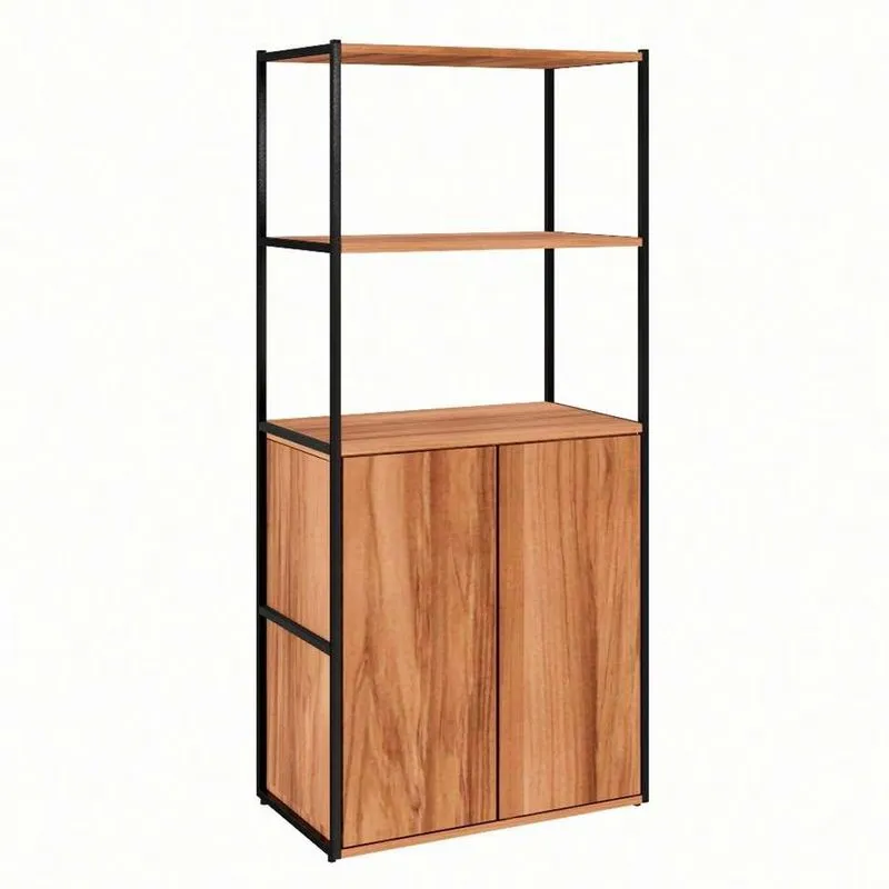 Estante Industrial Shelf MDP e Metal 2 Portas Nogueira 139 cm