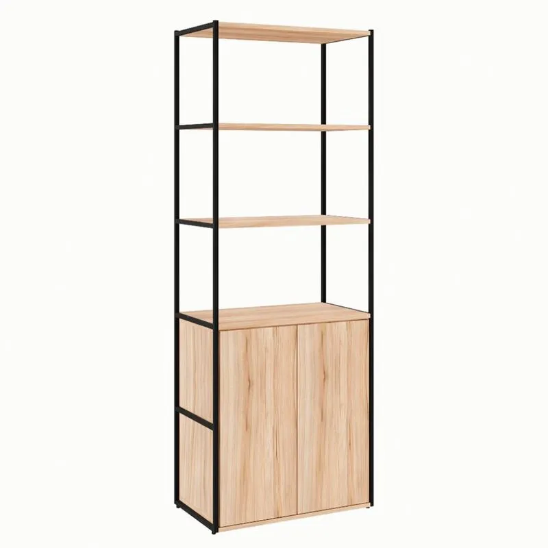 Armário de Escritório Modern Design Shelf MDP e Metal 2 Portas 173 cm Preto