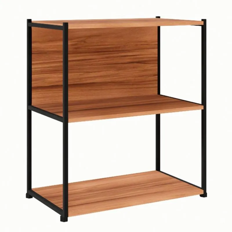 Estante Modern Design Shelf Metal e MDP Nogal Sevilha e Preta 71 cm