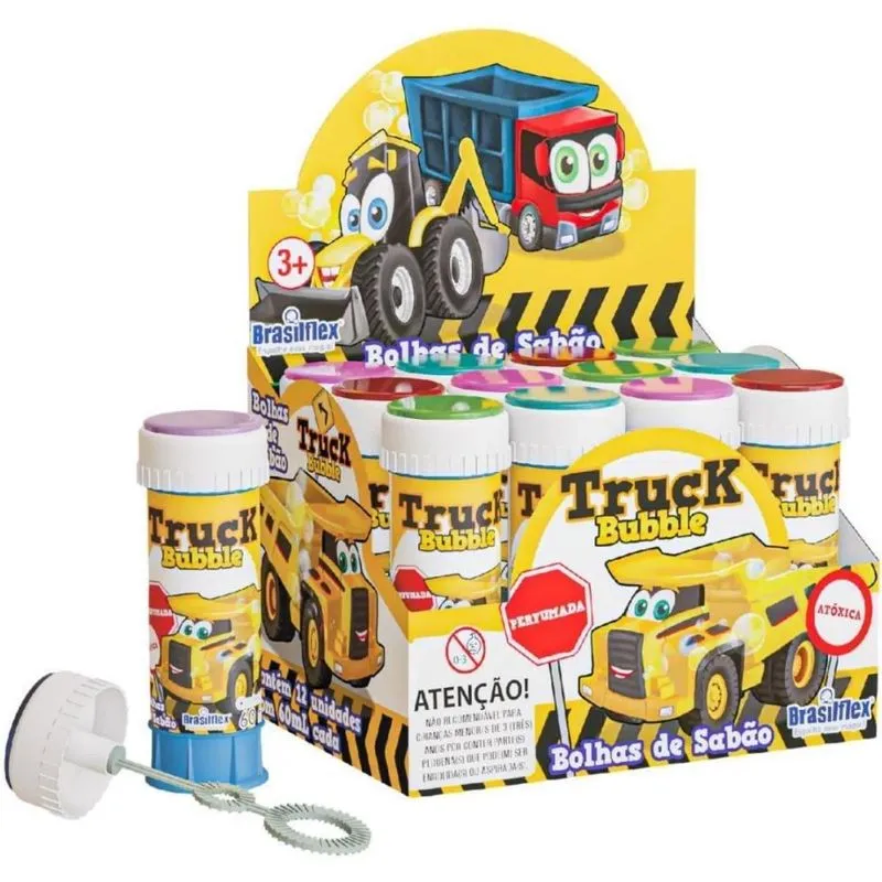 Bolha Sabão Carrinhos Truck 12u Lembrancinha Com Jogo Tampa