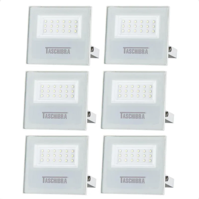 Kit 6 Refletor Holofote Taschibra Led Tr Slim 20w Verde Prova Da água Ip65 Branco Bivolt