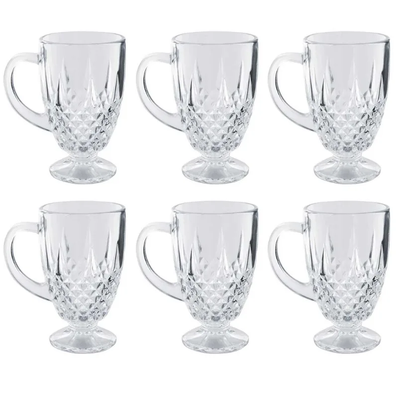 Jogo de Xícaras Diamond 6 Peças 180ml em Vidro Flashgoods