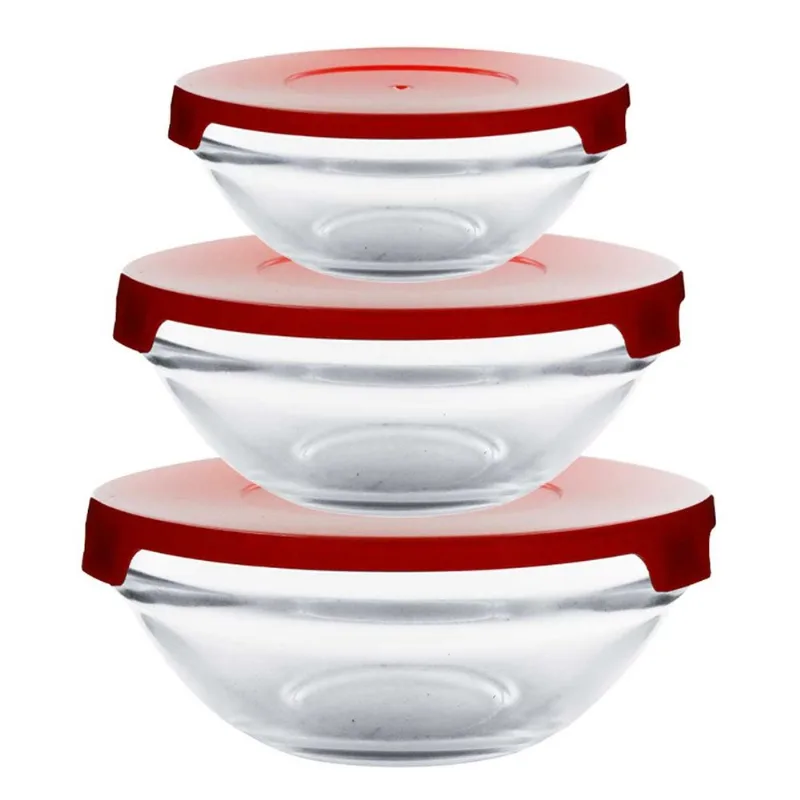 Jogo de Potes C/ Tampas 3 Peças em Vidro Flashgoods-Vermelho