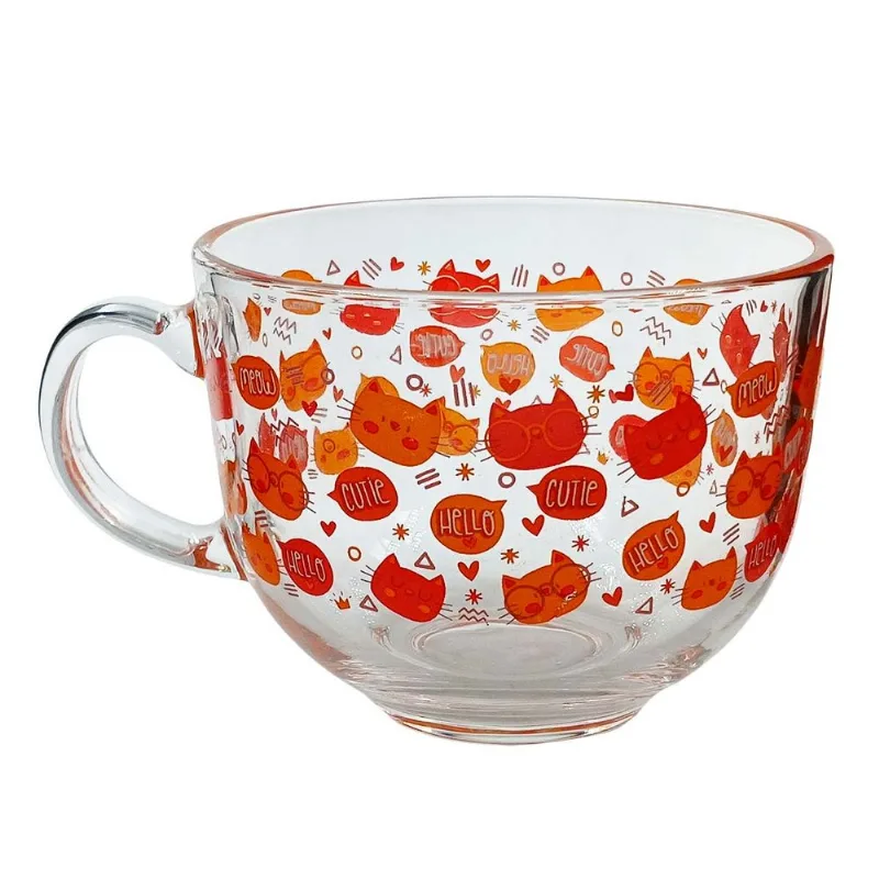 Caneca Estampada 450ml em Vidro Flashgoods-Modelo 1 Gato
